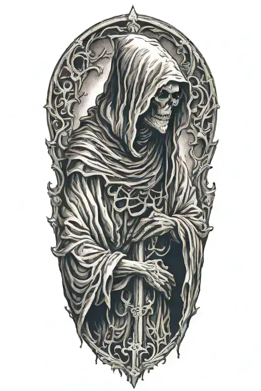 faceless grim reaper full body tattoo design idea