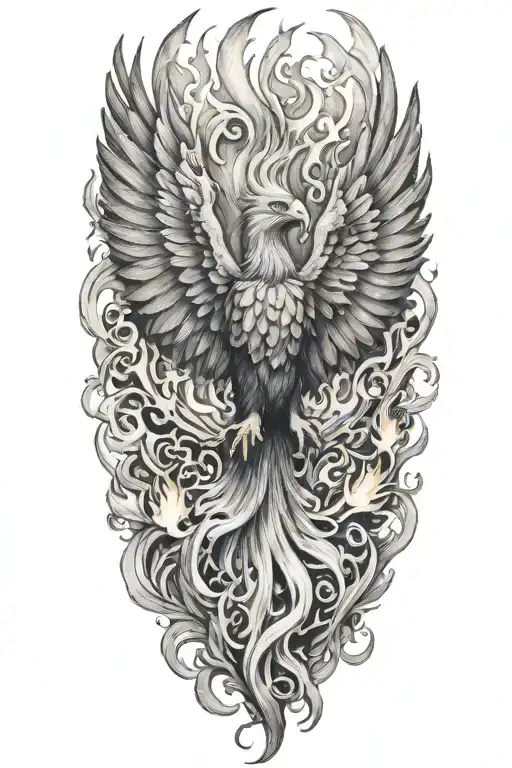 phoenix rising from ashes with flames tattoo design idea