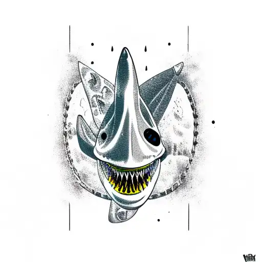 shark and skulls tattoo design idea