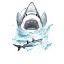 shark and skulls tattoo design idea