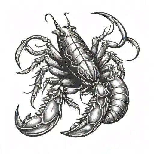 crawfish with mussel arms tattoo design idea