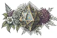 Metatrons cube fading into a bouquet of flowers tattoo design idea