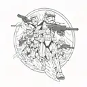 A sketch style tattoo of Captain Rex from Star Wars leading a group of clone troopers through a sea battle scene inspired by The Clone Wars series tattoo design idea