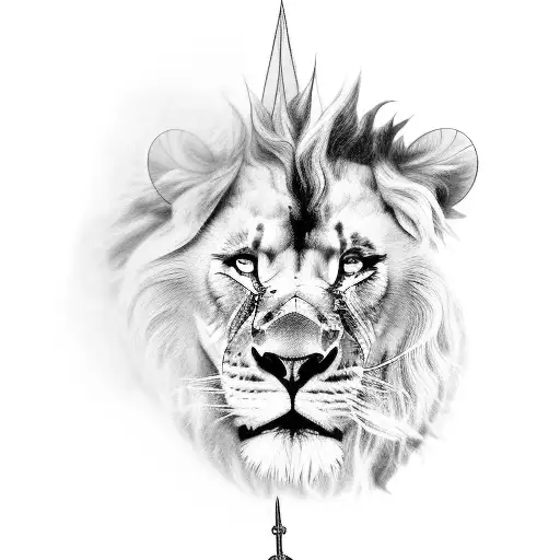 A powerful image of Christ carrying a lion, representing his role as the protector and savior tattoo design idea
