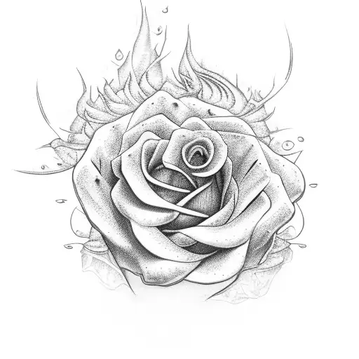 a purple rose with thorns on fire at the top freezing at the bottom tattoo design idea
