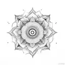 Symbolic tattoo integrating Mandala with blooming lotus , Sudarshan Chakra, and stylized trident tattoo design idea