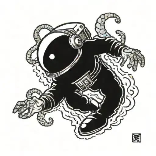 dead astronaut  attacked by tentacles  tattoo design idea