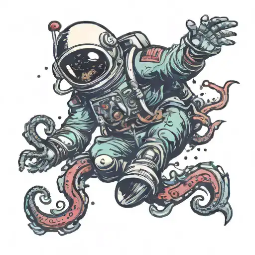 dead astronaut  attacked by tentacles  tattoo design idea