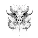 demonic ram skull with sigils, roses and moths  tattoo design idea