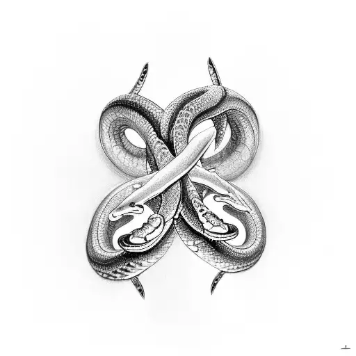bracelet: two snakes biting each other's tails, one light and one dark. tattoo design idea