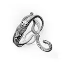 bracelet: two snakes biting each other's tails, one light and one dark. tattoo design idea