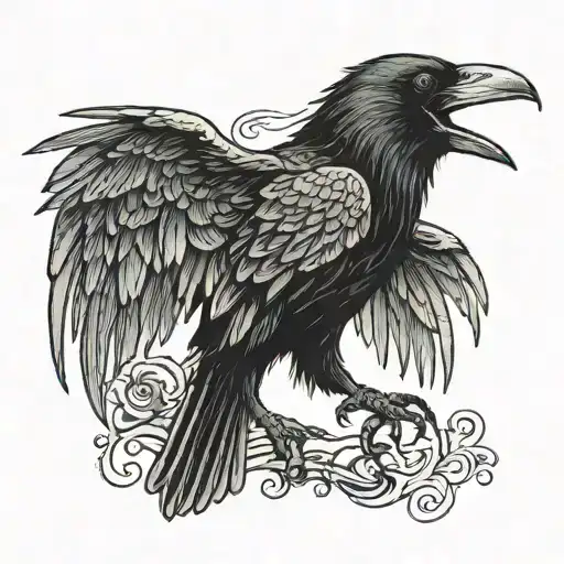 A gloomy crow falls upside down with its wings open tattoo design idea