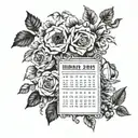 calendar representing important dates in your life (03/04/1995, 07/04/1995, 25/01/2024) tattoo design idea