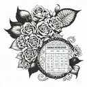 calendar representing important dates in your life (03/04/1995, 07/04/1995, 25/01/2024) tattoo design idea