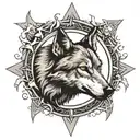 gray wolf and crescent star 3D tattoo design idea