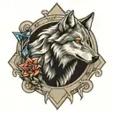 gray wolf and crescent star 3D tattoo design idea