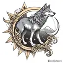 gray wolf and crescent star 3D tattoo design idea