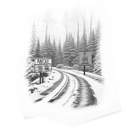 Road sign that says "Alger Brook Road" with road leading over a bridge.  tattoo design idea