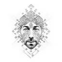 Alan Watts' face surrounded by intricate dotwork patterns tattoo design idea