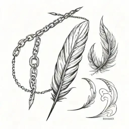 Chain around forearm with black feathers tattoo design idea