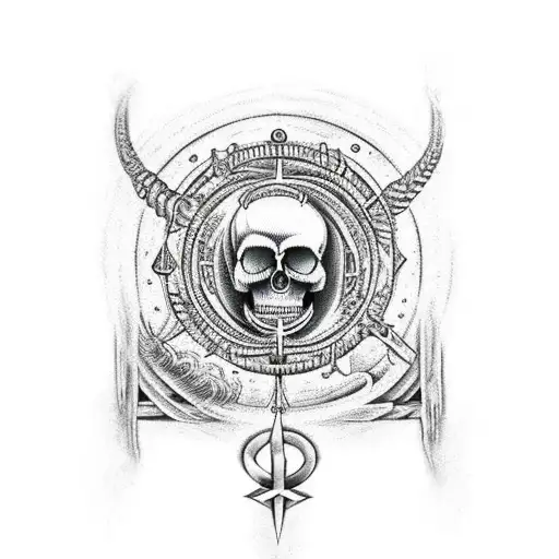 full arm sleeves using all seeing eye, skull, zodiac wheel,sigils,witches knot, and the apocalypse  tattoo design idea