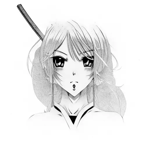 anime girl with katana tattoo design idea
