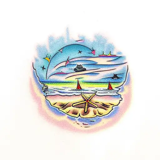 Beach bonfire at night tattoo design idea