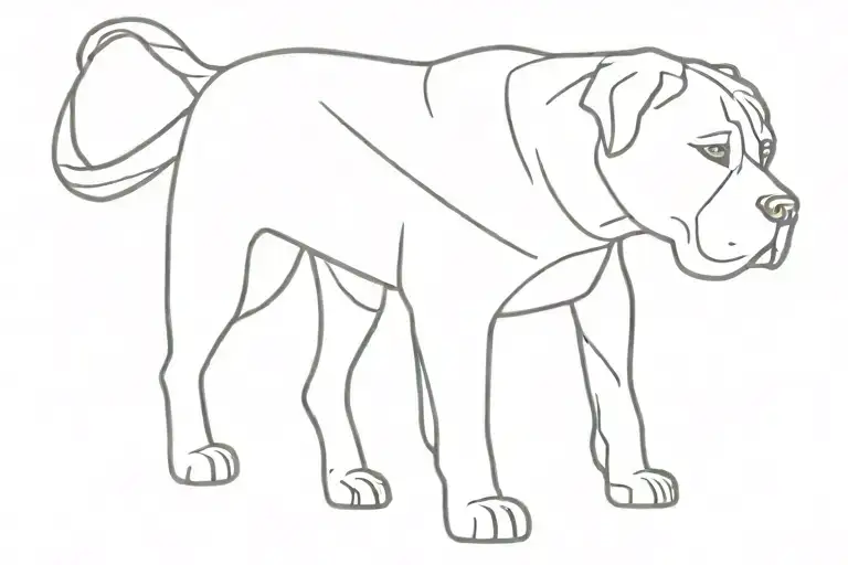 A minimalist geometric design of a Cane Corso Italian mastiff silhouette with a subtle heart shape incorporated into the outline tattoo design idea