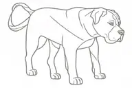 A minimalist geometric design of a Cane Corso Italian mastiff silhouette with a subtle heart shape incorporated into the outline tattoo design idea