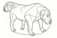 A minimalist geometric design of a Cane Corso Italian mastiff silhouette with a subtle heart shape incorporated into the outline tattoo design idea