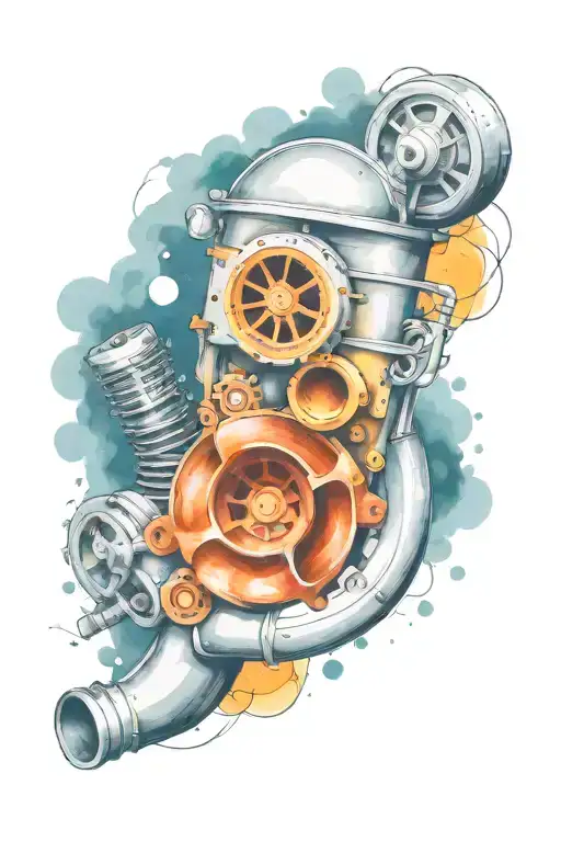 Incorporate a turbocharger and exhaust pipes into a dotwork tattoo design inspired by car mechanics taxi tattoo design idea