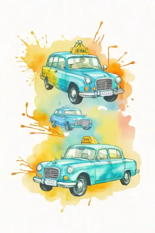 taxi cab surrounded tattoo design idea