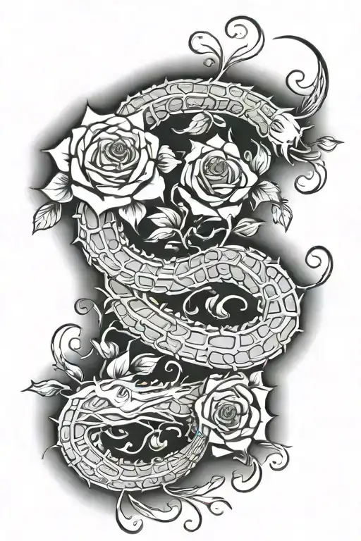 full arm sleeve, centipede with rose vines tattoo design idea