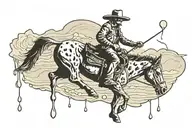 Skulled incased in a honey comb drippinging into a puddle displaying a cowboy walking through a desert tattoo design idea