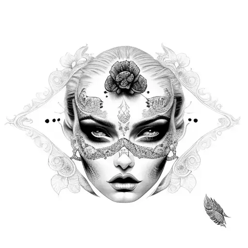 una mujer con los labios rojos y con una ala de gargola y otra de un ángel  tattoo design idea