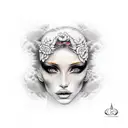 una mujer con los labios rojos y con una ala de gargola y otra de un ángel  tattoo design idea