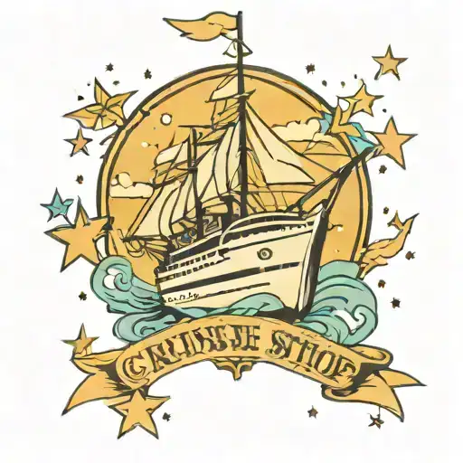 Cruise Ship and Stars tattoo design idea