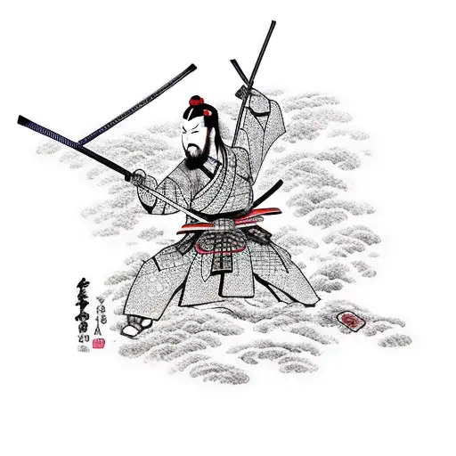 Samurai with katana and japanese words tattoo design idea
