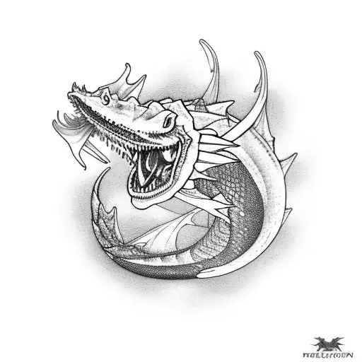 dragón enfrentando a pez koi tattoo design idea