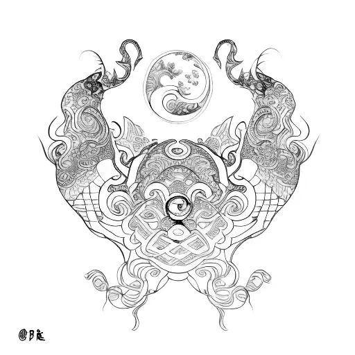 beautiful sketch of an abstract tattoo in the style of ancient China on the arm, abstract patterns, highly detailed, fur tattoo design idea