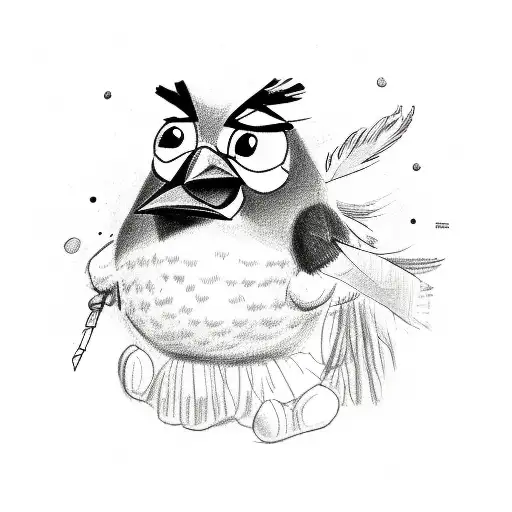 Rough drawing of an angry bird with feathers spread out and eyes flared tattoo design idea