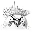 Rough drawing of an angry bird with feathers spread out and eyes flared tattoo design idea