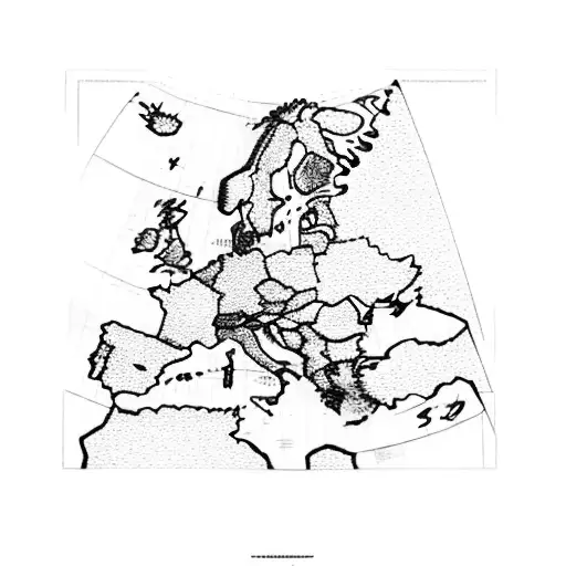 map Europe with rose tattoo design idea