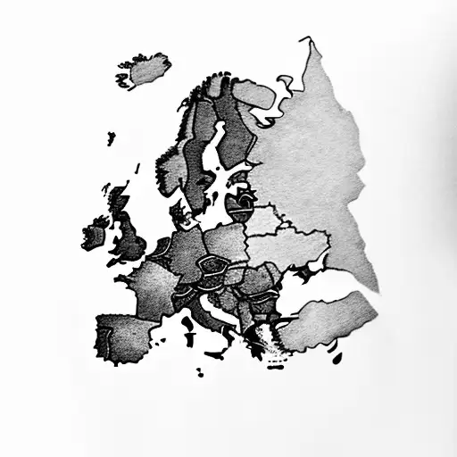 map Europe with rose tattoo design idea