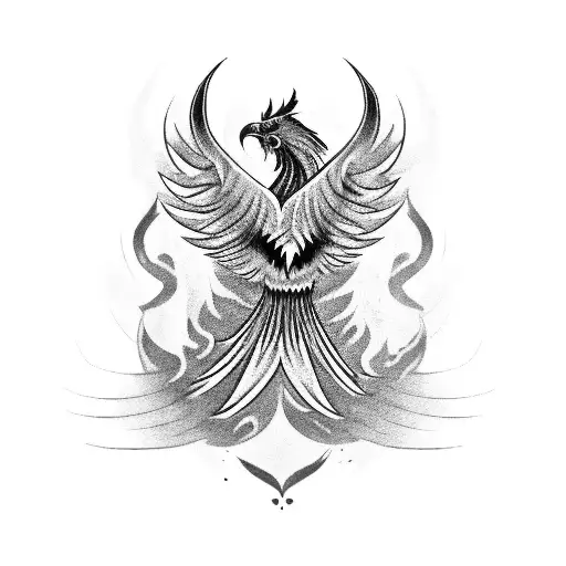A tribal phoenix with text "Rip" in cryptic tattoo design idea