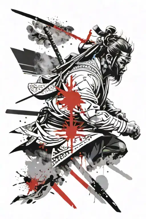 black and grey samurai fractal tattoo design idea