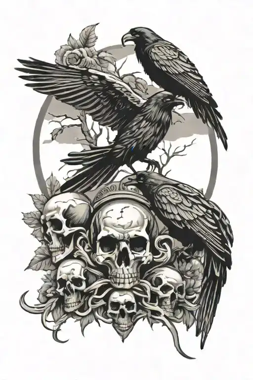 reapers, raven, skulls, and graveyard scene tattoo design idea