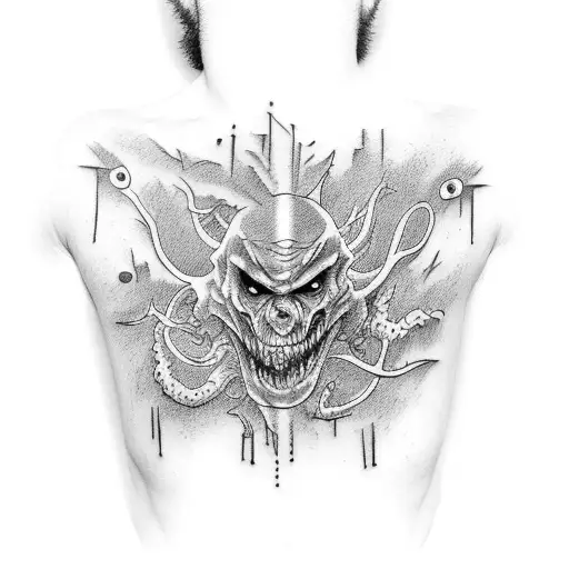 tattoo of a monster tearing the skin on his chest with his hands tattoo design idea
