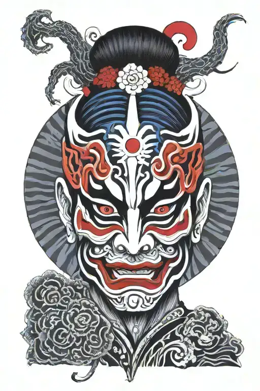 kabuki mask autism tattoo design idea