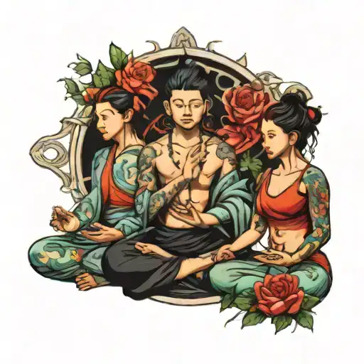 four people meditating  tattoo design idea